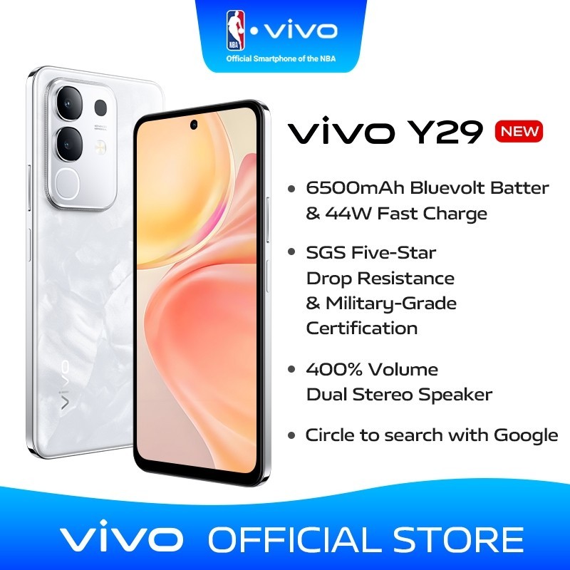【0% Interest for 6 Months】vivo Y29 cellphone丨6500 mAh Battery丨44W Fast Charge
