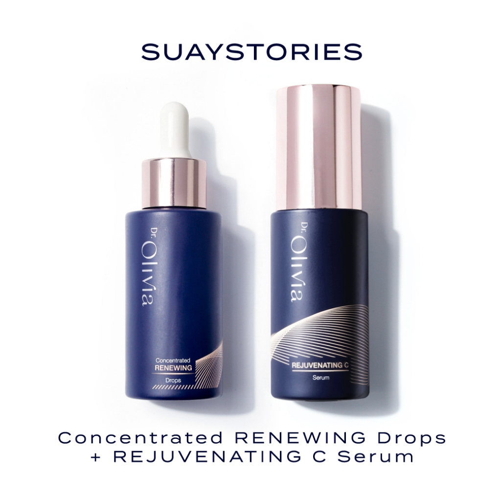 [เซ็ตคู่] ฟื้นผิวหมอง เติมความโกลว์ ลดริ้วรอย Olivia Rejuvenating C + Olivia Concentrated RENEWING Drop 30 ml.