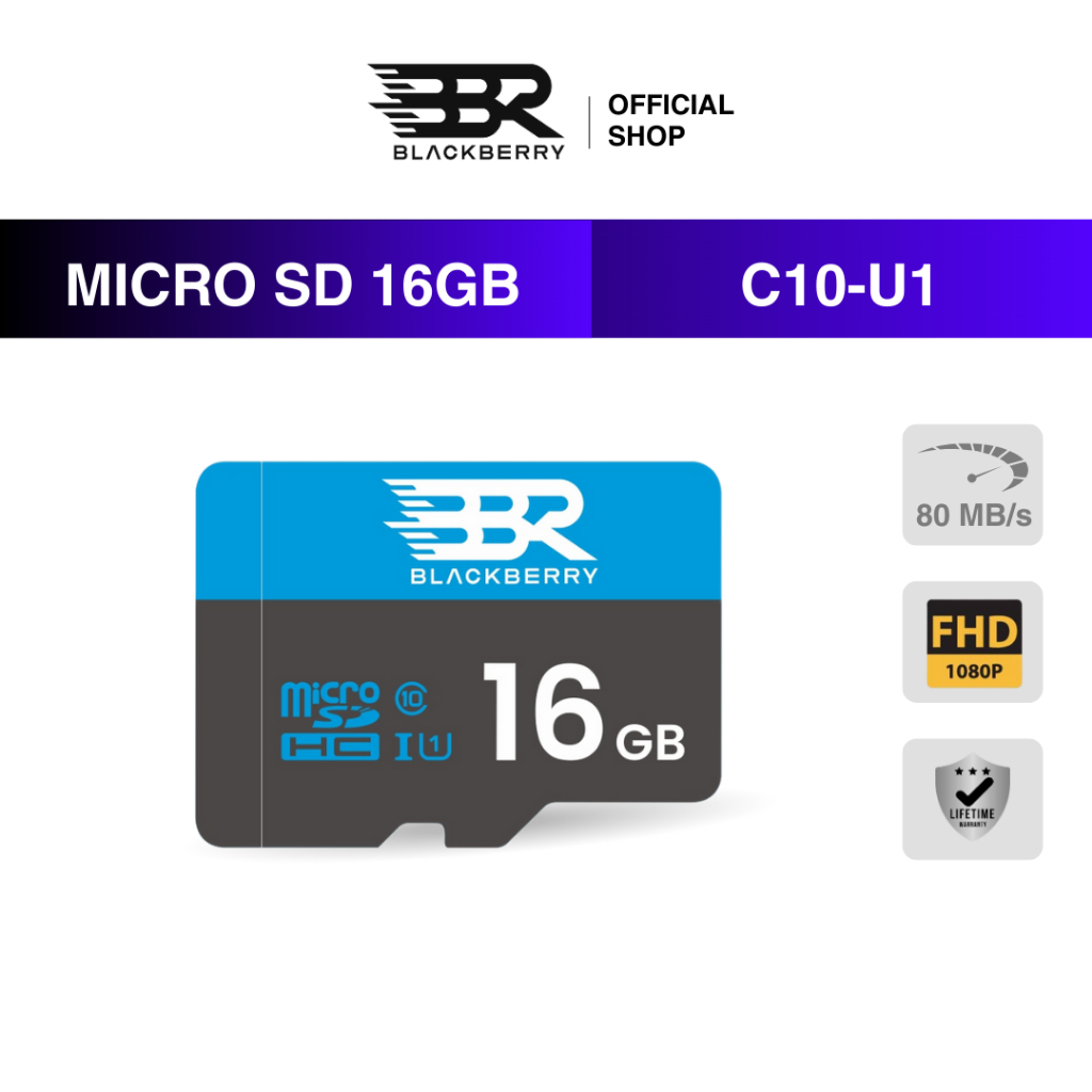 Micro SD Card 16GB Class 10 V10 U1 Blackberry (BBR) Memory Card 16GB รับประกัน Lifetime