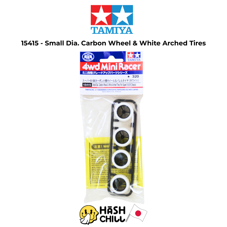 Tamiya 15415 - Small Dia. Carbon Wheel & White Arched Tires (For Super X & XX Chassis)