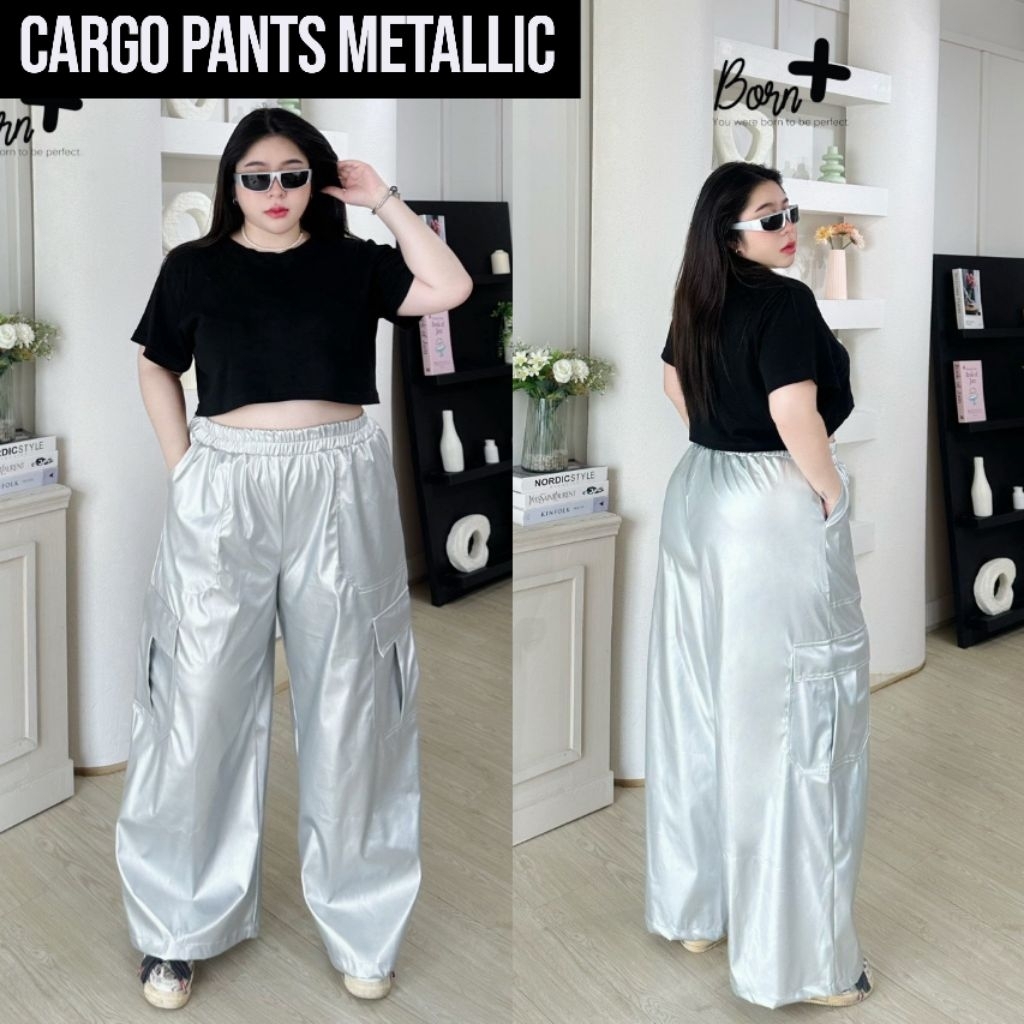 Cargo pants Metallic color กางเกงคาร์โก้ไอเทมสุดฮอต สีเงินเมทัลลิค เอว 34-58 นิ้ว