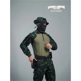 Combat Shirt OutStanding คอมแบตเชิ๊ต แขนยาว ลายพรางทหารบก ทหารพราน สีเขียวตชด. พรางอส.