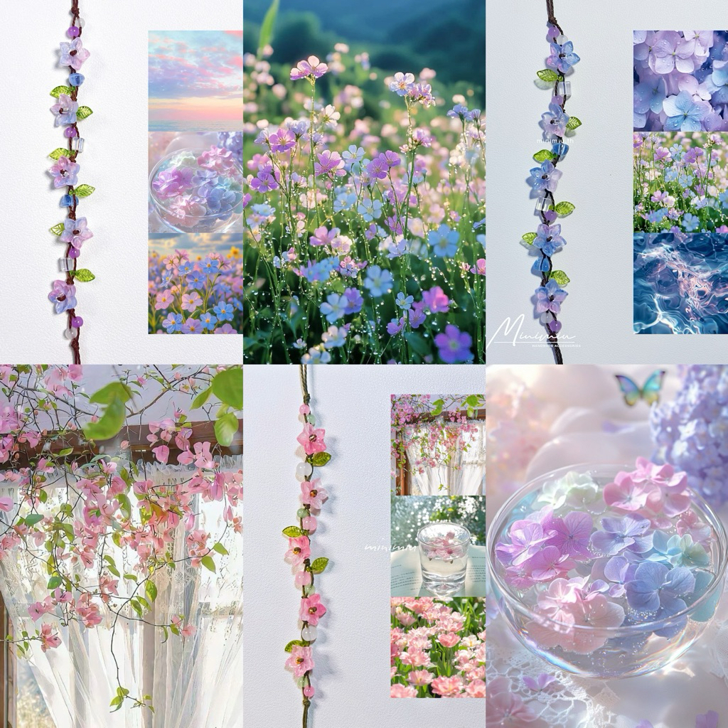 桔梗 Kikyou /Pastel Balloon Flower, Cord Bracelet  กำไลเชือกดอกบอลลูนพาสเทล