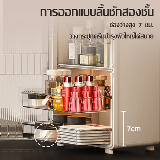 กล่องเก็บเครื่องสำอาง PET ใส พร้อมลิ้นชักและฝาปิด กันน้ำ กันฝุ่น จัดเก็บได้เป็นสัดส่วน ความจุขนาดใหญ่ กล่องเก็บของ