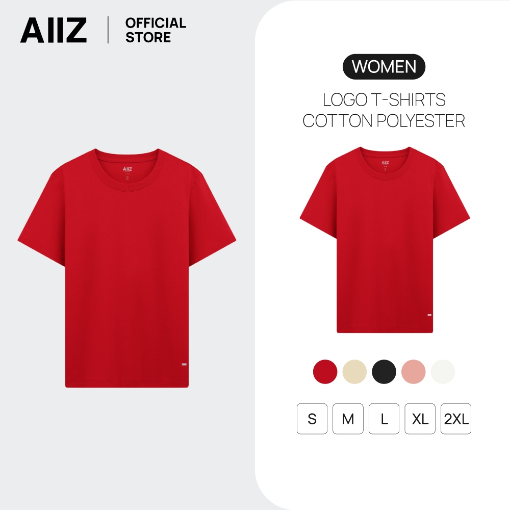 AIIZ เสื้อยืดคอกลมผู้หญิงสีพื้น โลโก้ AIIZ Logo T-Shirts Cotton Polyester