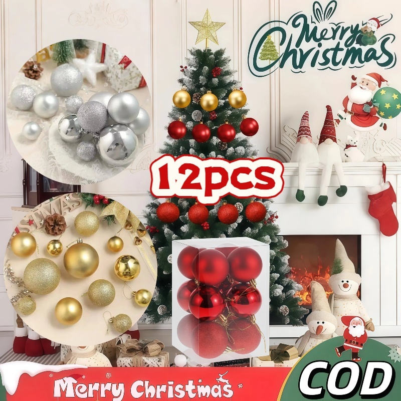 ส่งภายใน 12ชม ลูกบอลคริสต์มาส 12 pcs ลูกบอลตกแต่ง สําหรับตกแต่งต้นคริสต์มาส แขวนตกแต่ง ลูกบอลคริสมาส