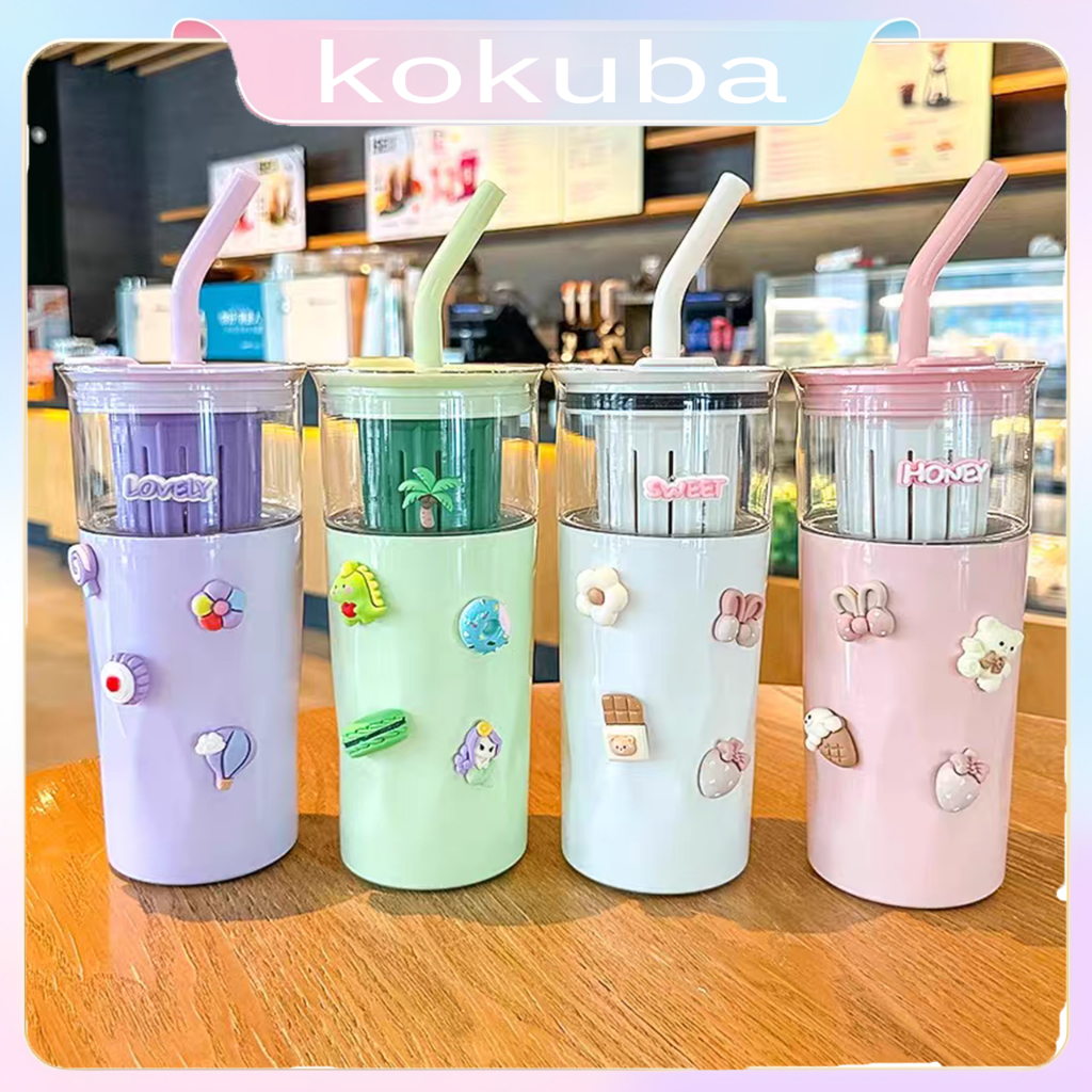 KoKuBa Cooling Storage Glass 2in1 ความจุขนาดใหญ่ถ้วยฟาง,แฟชั่นถ้วยกาแฟสแตนเลส 650ML ถ้วยเก็บความร้อน Drinkware
