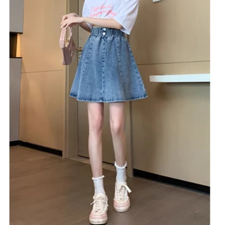 Plus Size~MINI skirt denim กระโปรงยีนส์ทรงเอไลน์เอวสูงสำหรับผู้หญิง เหมาะกับการเล่นเทนนิส กระโปรงทำงานสไตล์เกาหลี