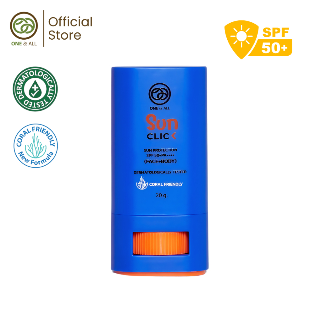 กันแดดสี One & All Sun Click Mineral Sun Stick SPF50+PA++++(Color) กันแดดรูปแบบสติ๊กสี หน้า+ตัว 20g.