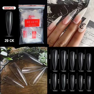 เล็บมือPVC รหัส29 ทรงแหลมยาวมาก มี 500 ชิ้น เบอร์ 0-9 สินค้าพร้อมส่ง