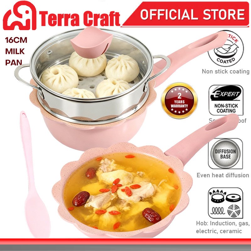 Terra Craft หม้อทำอาหารสำหรับเด็กไม่ติด16cm หม้ออาหารเสริม ใช้งานง่ายและทำความสะอาดได้ดี ปลอด PFOA การใช้งานหลายอย่าง