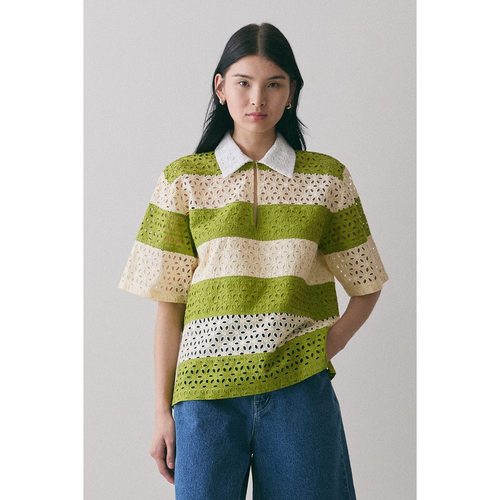 ( พร้อมส่ง ) Perana เสื้อเชิ้ต ผ้าลูกไม้คอตตอล Ruby Shirt (Green)