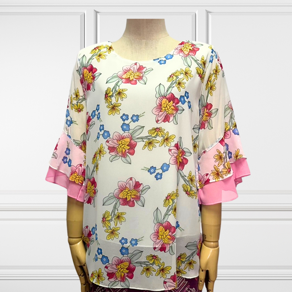 KLACES - เสื้อชีฟอง ระบาย 2 ชั้น อก 40 - 46 นิ้ว คละแบบ เสื้อคนแก่ เสื้อคุณแม่ ชีฟองสาวอวบ ชีฟอง BNC