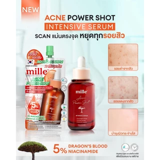 [6 ซอง] MILLE ACNE POWER SHOT INTENSIVE SERUM 10ml. มิลเล่ เซรั่ม dragon blood 5% รักษาแผลเป็น รอยสิว เห็นผล