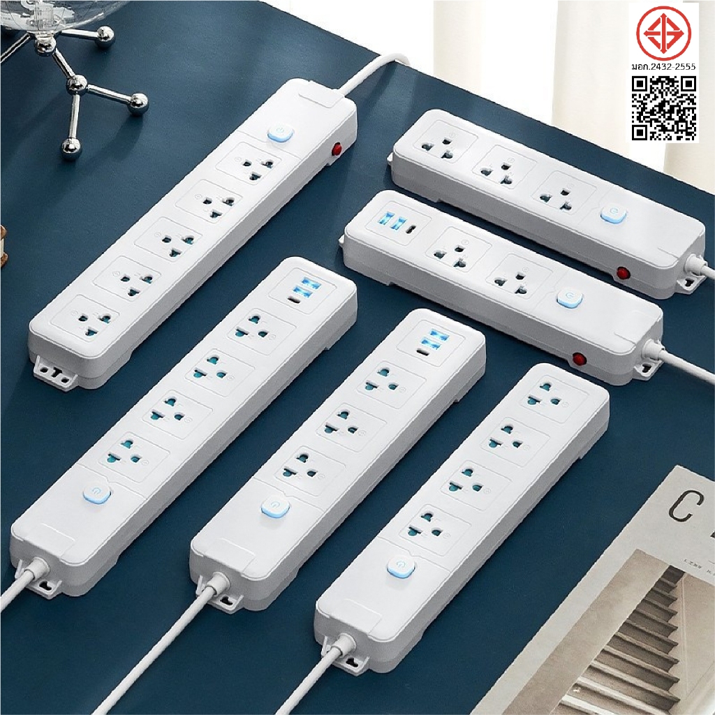 ปลั๊กไฟ 3ช่อง ปลั๊กพ่วง ผ่านมาตรฐาน มอก.ปลอดภัย รับประกัน พร้อมสวิตช์แยกปลั๊ ปลั๊ก USB/Type c มอก 10 แอมป์ 2300W - รูปที่ 2