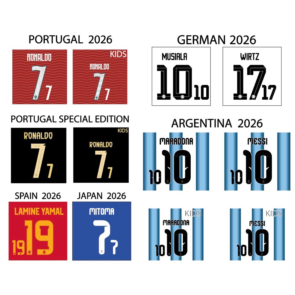 เซ็ทชื่อเบอร์นักเตะ รวมทีม ฟุตบอลโลก ทีมชาติ  2026  ( เลือกเบอร์จากในภาพ แจ้งชื่อเบอร์ในแชท ) 🚀 สินค้าพร้อมส่ง