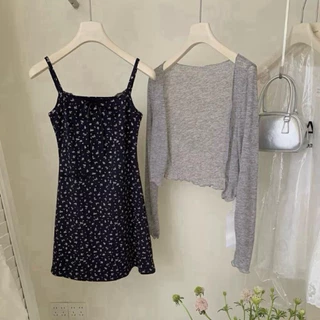 BY0254 เดรสสั้น+เสื้อคลุมซีทรู ผ้าลายน่ารักสวยจึ้ง benly co