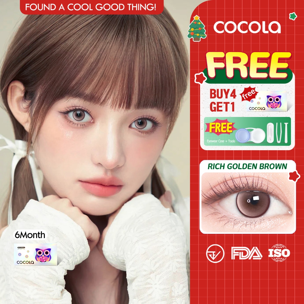 【Buy 5 Get 1 Free】คอนแทคเลนส์ Chiffon Powd / Brown / Red (Shining big eyes)🌷 6เดือน ใส่สวยทุกโอกาส,HC799-1
