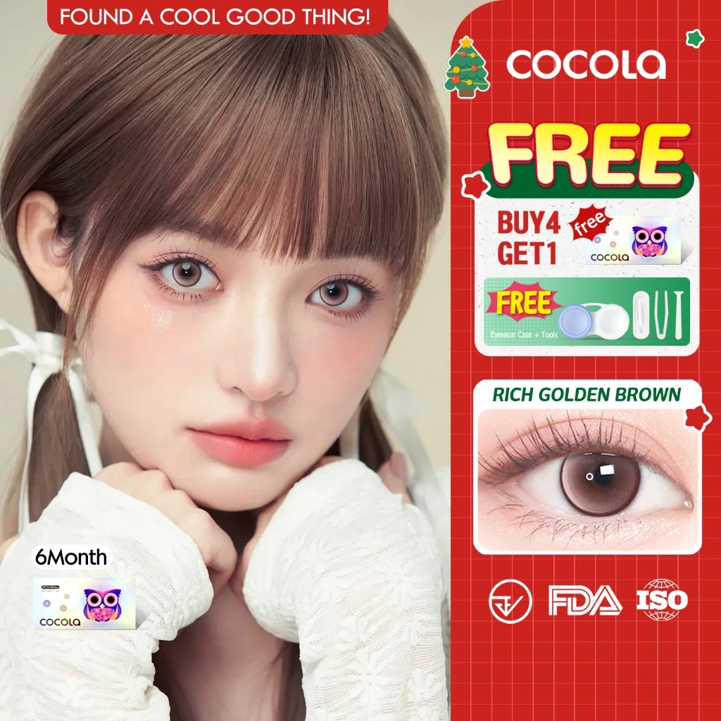 【Buy 5 Get 1 Free】คอนแทคเลนส์ Chiffon Powd / Brown / Red (Shining big eyes)🌷 6เดือน ใส่สวยทุกโอกาส,HC799-1
