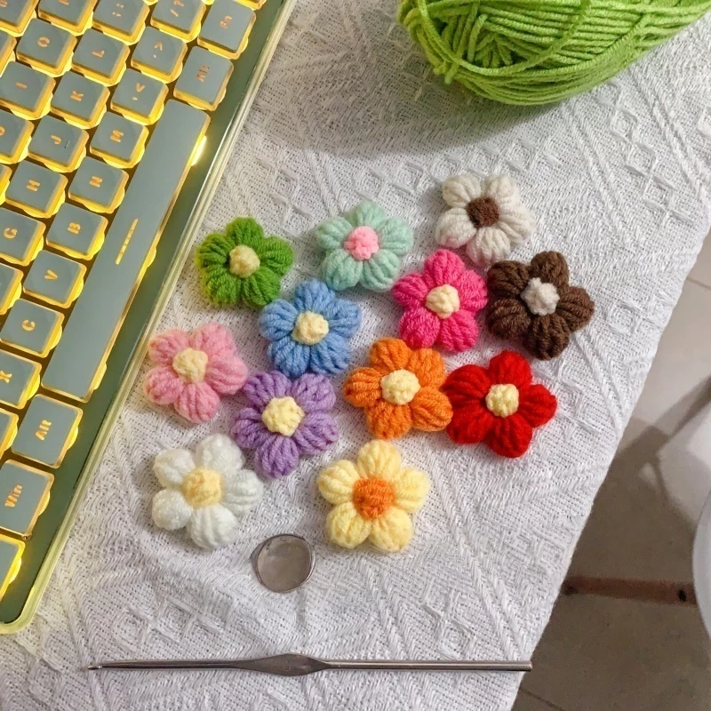 ดอกไม้โครเชต์ DIY 4 ซม. ดอกพีชแดง thumbnail 10
