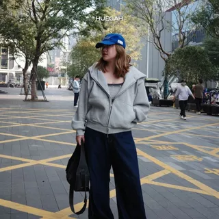 👉 พร้อมส่ง ✅ HUEGAH Cropped Hoodie เสื้อหนาวมีฮู้ด ทรงครอป ไซซ์ใหญ่