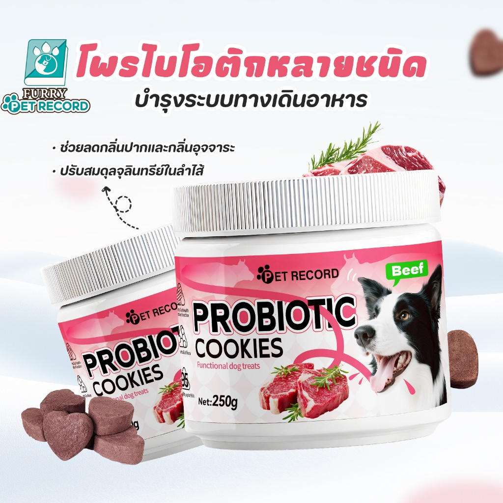 PET-RECORD  ขนมสุนัข ขนมสุนัขสูตรโปรไบโอติก 250g ปรับสมดุลลำไส้ บำรุงระบบย่อย dog treats อาหารสนัข