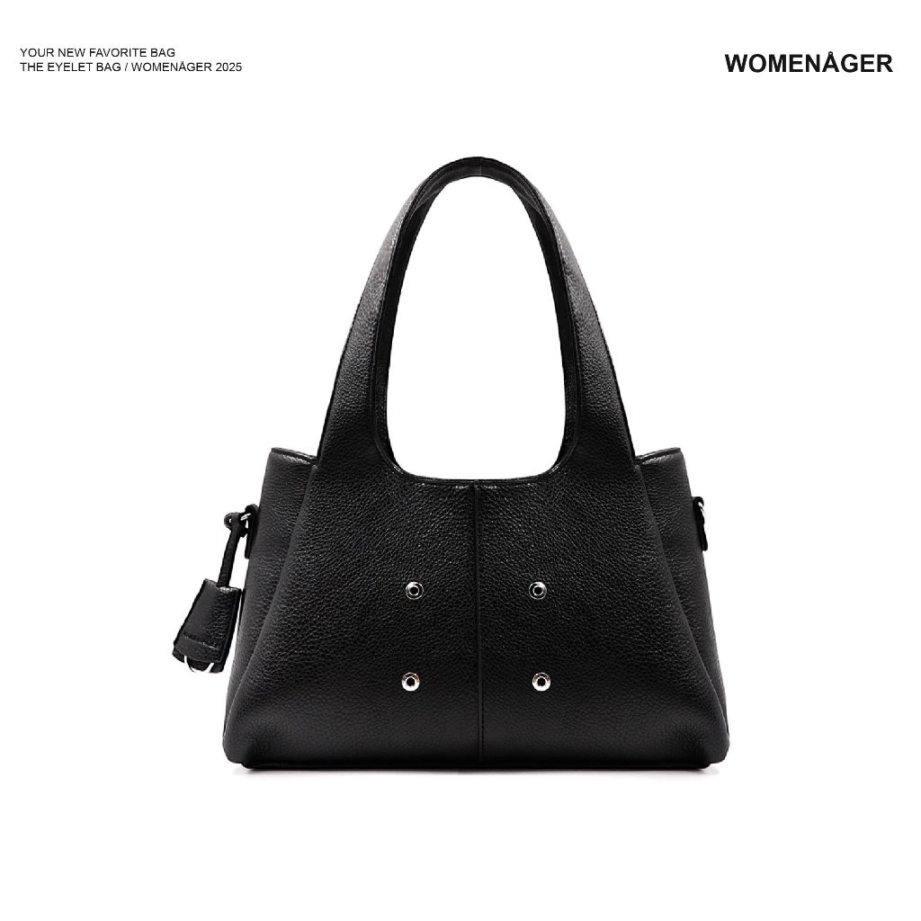 WOMENAGER - Eyelet Bag Shoulder - Black กระเป๋าผู้หญิง กระเป๋าสะพายข้าง