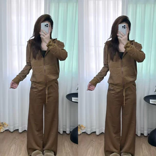 ชุดเซ็ท ปั้มนูนแจ็คเก็ตมีฮู้ด แขนยาวขายาว[ผ้าทอปั้มนูน ลายอังกฤษฟรีไซส์]