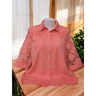 เสื้อใส่งานบุญ เสื้อผ้าลินินผสม เสื้อเซิ้ตกระดุมแขนลูกไม้ รอบอก38-42/44-46/48-52นิ้วฟรีไซส์ ยาว22/25นิ้ว
