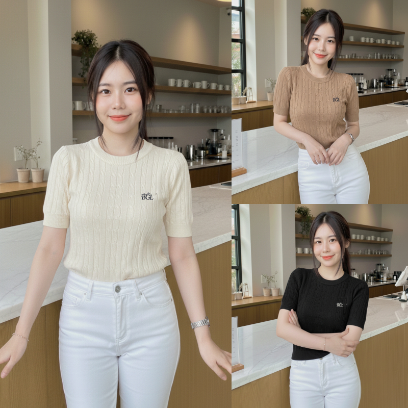 🌈SpinnyHouse🌈เสื้อยืดคอกลมแขนสั้น ปักแต่งอกข้าง เรียบหรูมินิมอลสุด ผ้าไหมพรมยืดเยอะมาก สาวอวบใส่ได้ รุ่น นาปี