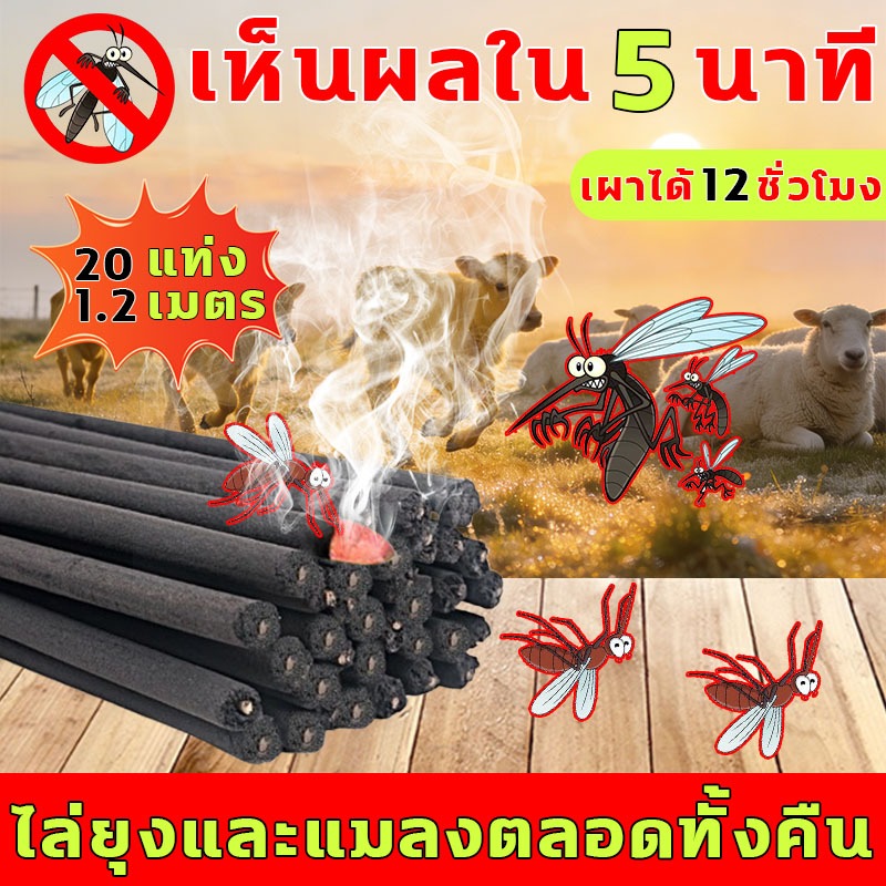 ธูปจัมโบ้ตะไคร้ ไล่ 1.2 เมตร 20 แท่ง เผาได้ 12 ชั่วโมง ธูปตะไคร้ไล่ยุง ธูป กำ จัด ยุง ธูปกำจัดยุง