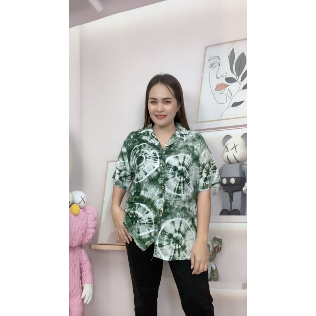 เสื้อเชิ้ตฮาวาย เสื้อเช๊ตกระดุมหน้า ผ้าสปัน ชาย/หญิง ใส่ได้ รุ่น1012