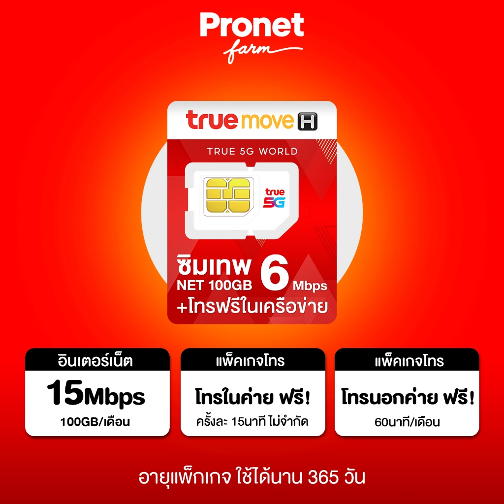 ซิมเทพ 6Mbps ได้เน็ตเดือนละ 100GB นาน 1 ปี เน็ตแรง 6Mbps + โทรฟรีในค่ายไม่อั้น ซิมรายปี ค่าย True