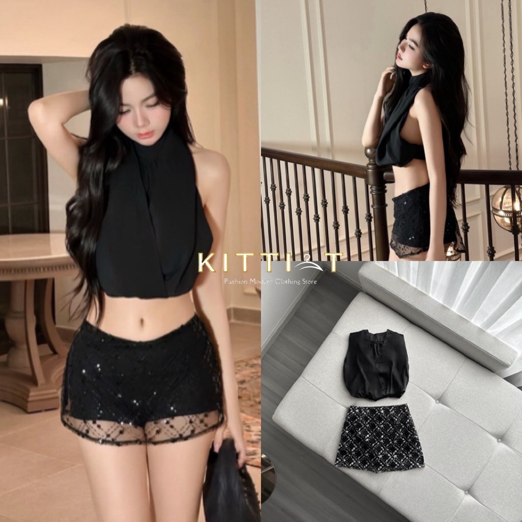 KT841 Size S KITTI-T (กิตติที) Set (2) ชิ้น เสื้อ+กระโปรง เสื้อทรงสวย กระโปรงแต่งเพชรทั้งชุด