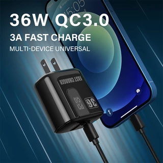 KIVEE Fast charger ชุดชาร์จเร็ว 36W PD QC3.0 Type C USB จอแสดงผลดิจิตอล สายชาร ชาร์จเร็ว for i15 i16 i17
