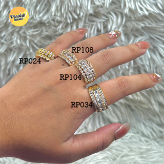 4ลาย จำนวนจำกัดแหวนชุบทอง ประดับเพชร 3 แถว แฟชั่นเรียบง่ายสำ…