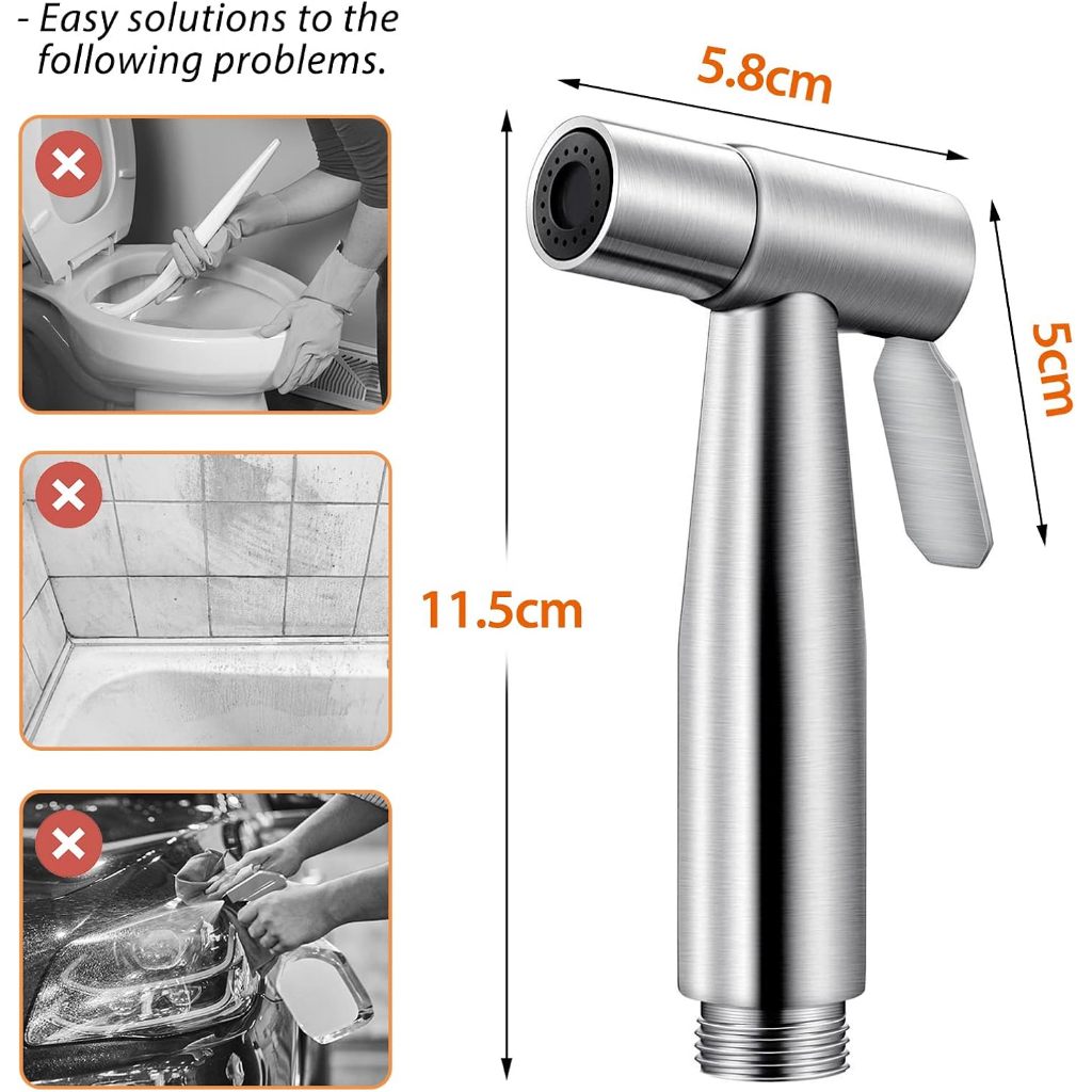 หัวฉีดน้ำแรงดันสูงสแตนเลส|หัวฉีดน้ำแรงดันสูงพร้อมสายยาง|ระบบกดควบคุมการไหลของน้ำ|ใช้งานสะดวก เหมาะสำหรับชำระล้างห้องน้ำ - รูปที่ 7