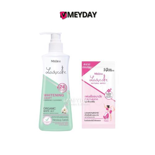 Mistine Ladycare Whitening & Soft Feminine Cleanser  มิสทิน เลดี้ แคร์ เคล็นเซอร์ 200 มล. แถม แผ่นเช็ดอนามัย