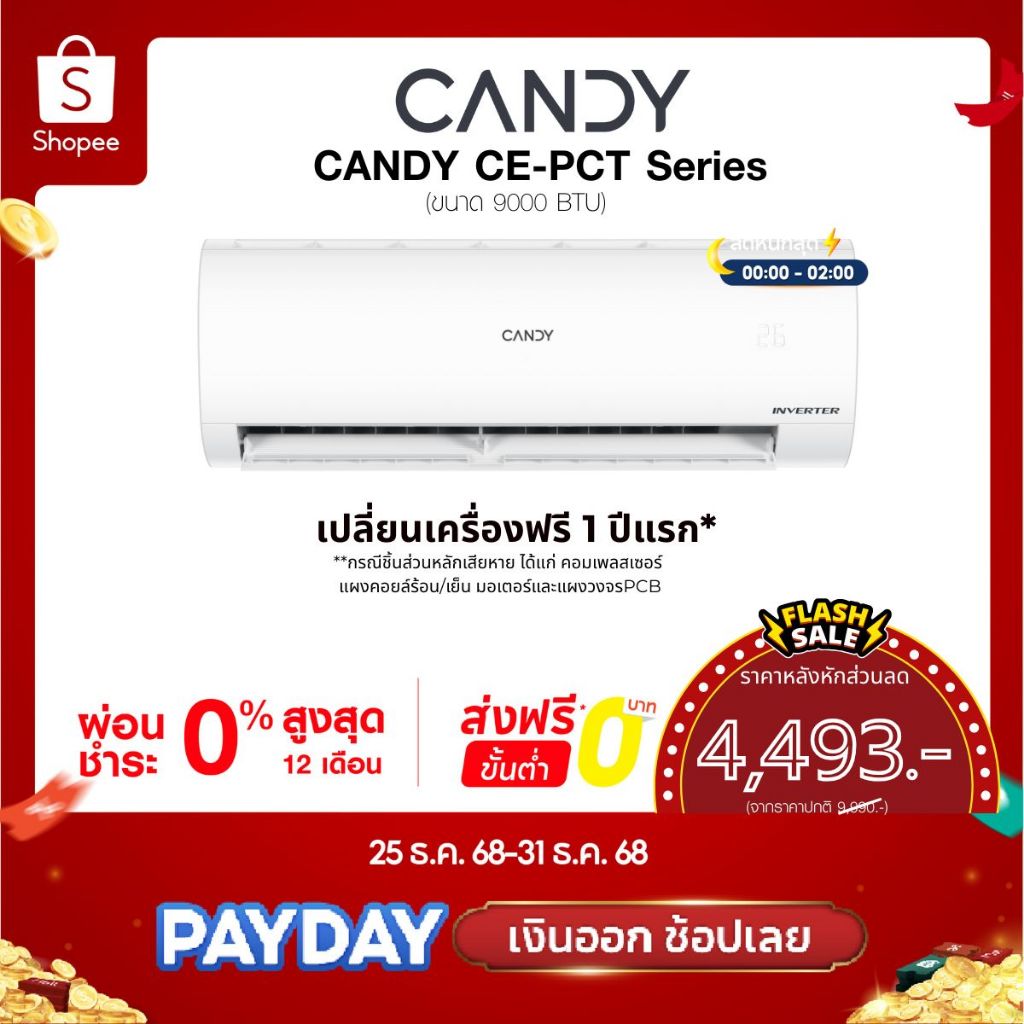 Candy แอร์ Fix Speed รุ่น PCT ขนาด 9200-18000 BTU