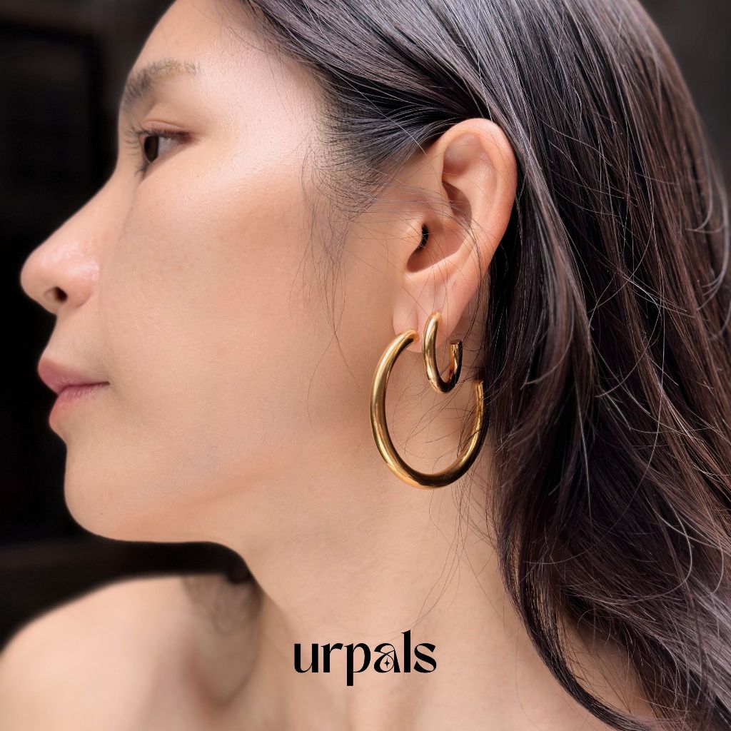 URPALS ต่างหูสายฝอ ต่างหูห่วง Stainless ชุบทอง 18K ดีไซน์เก๋ สไตล์มินิมอล ทนน้ำ ทนเหงื่อได้ดี ราคา ถูกที่สุด ดีลบีเคเค แกลเลอรีภาพที่ 2