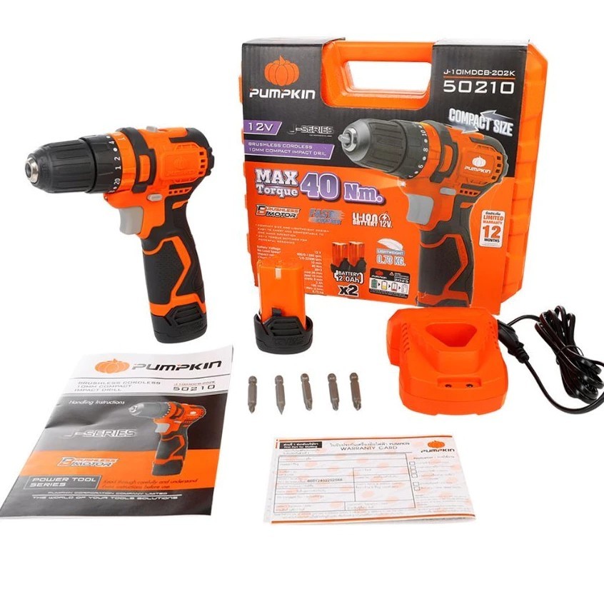 💥แท้ ส่งด่วน💥PUMPKIN สว่านกระแทกไร้สาย 3ระบบ 12v รุ่น 50210 / J-10IMDCB-202K สว่าน สว่านเเบต มอเตอร์