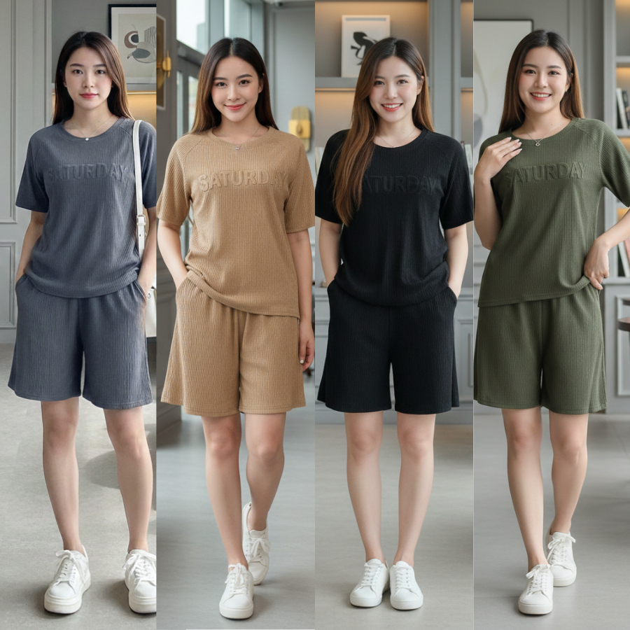 ชุดเซทผ้าเปลือกไม้ แขนสั้น-ขาสั้น ปั้มนูนตรงหน้าอก ผ้านิ่มใส่ ใส่สบาย เนื้อผ้าเย็น  emma_clothing