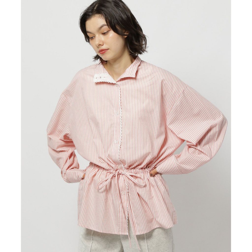 niko and ... Drawstring striped lace shirt