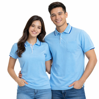 เสื้อโปโลเปล่า(ไม่ปัก) สีฟ้าอ่อน ผ้านุ่มใส่สบาย