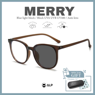 ALP Merry แว่นตากรองแสงสีฟ้า ทรงหยดน้ำ เลนส์เปลี่ยนสี กันUV400 เลนส์ออโต้ ALP-SN0110