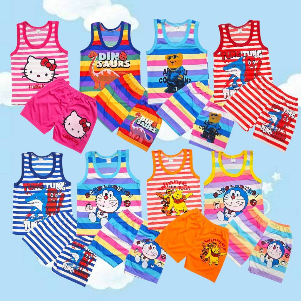 ชุดเสื้อกล้ามเด็ก ผ้ามันลายทาง ไซส์ S ชุดเด็ก 6-12 เดือน เสื้อกล้าม ชุดเด็กผู้ชาย STR0005