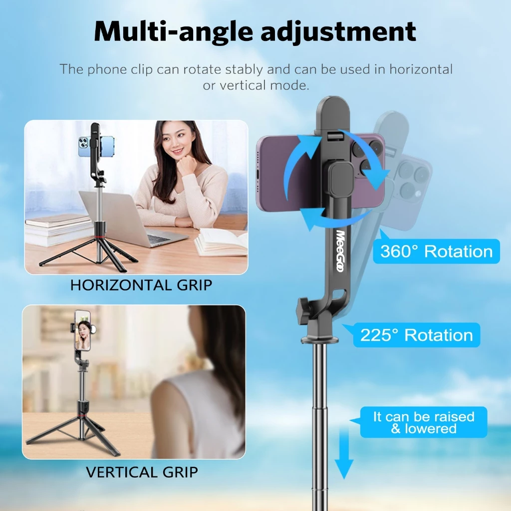 MEEGOO ไม้เซลฟี่ ยืดได้ถึง 1.8 ม. ขาตั้ง พร้อมรีโมทบลูทูธ ไม้ถ่ายเซลฟี่ หมุนได้ 360º ไฟเติมสามสี thumbnail 4