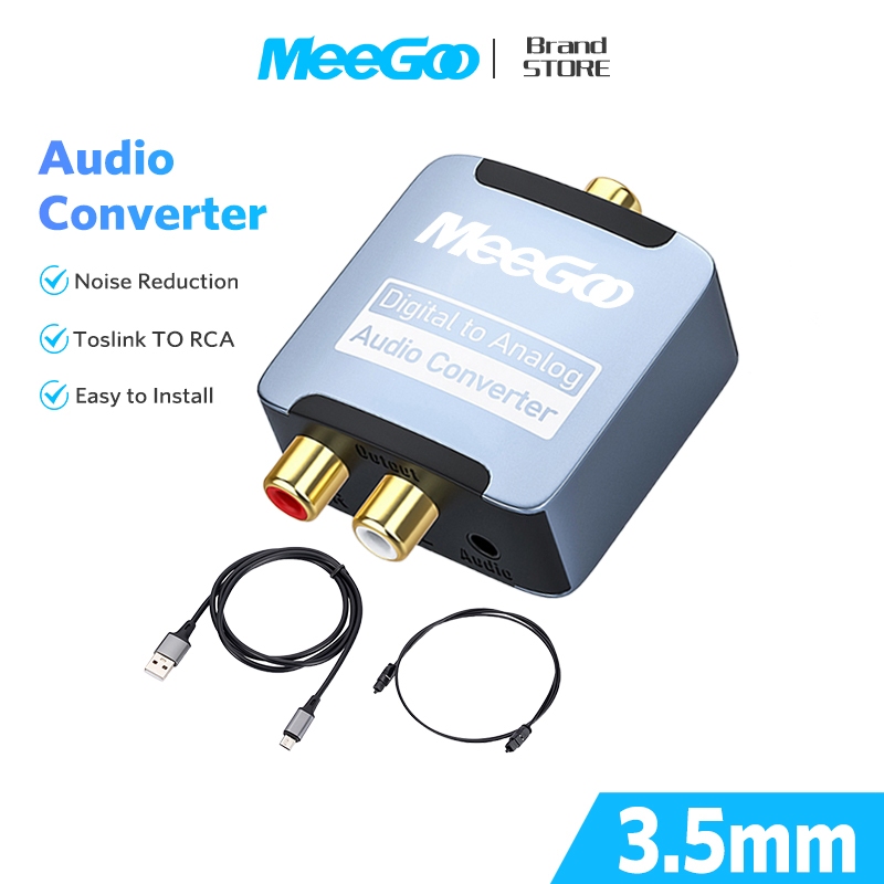 MEEGOO อะแดปเตอร์เสียงดิจิตอล Optical/Coaxial to RCA 3.5mm ตัวแปลงสัญญาณเสียงสำหรับทีวี พร้อมสายชาร์จและสายไฟเบอร์ออปติก