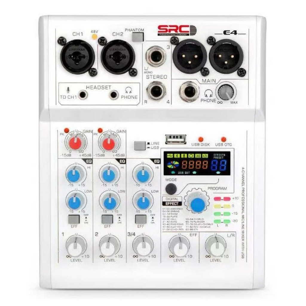 มิกเซอร์ SRC รุ่น E-4 เอฟเฟกต์แท้ มีBluetooth มีช่องเสียบUSB มีช่องเสียบไมค์ 2ช่อง