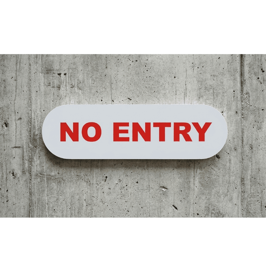 ป้ายห้ามเข้า No Entry สีขาว-แดง ทรงแคปซูล สไตล์มินิมอล (Minimal) เห็นชัด ดีไซน์สวย